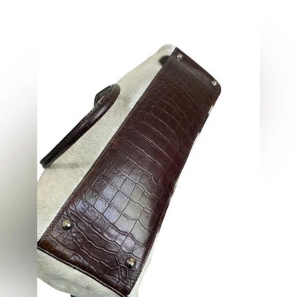 Maurizio Taiuti Cowhide Tote in White and Brown with Dark Brown Trim - Picture 10 of 13